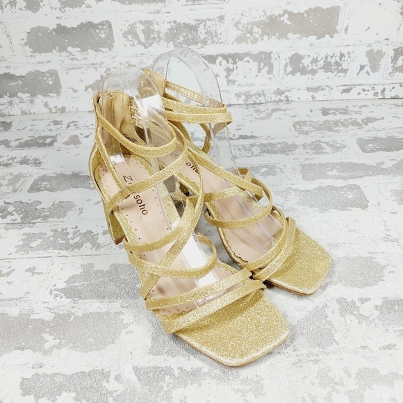 NEW Zigi Soho Emila Gold Strappy Block Heeled Summer Sandals C218 - Picture 4 of 14